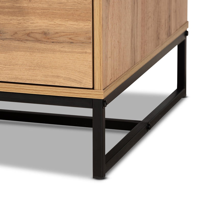 Franklin Coffee Table - Modern Contemporary Design with Oak Brown Wood and Black Metal, Featuring 2 Storage Drawers