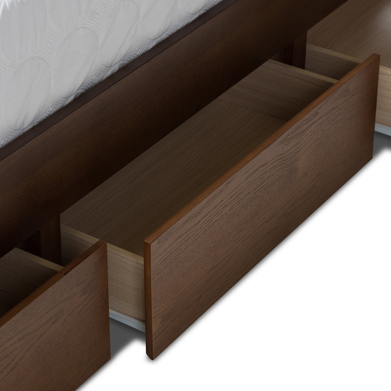 Raurey Storage Platform Bed - Modern and Contemporary Walnut Finish