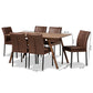 Gerard 7-Piece Dining Set: Modern Design with Distressed Brown Fabric, Black Metal Finish, and Walnut Brown Wood