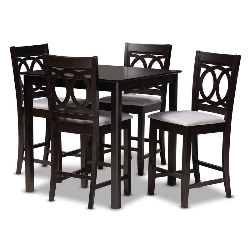 Lenoir Pub Set Modern and Contemporary Gray Fabric Upholstered Espresso Brown Finished 5-Piece Wood