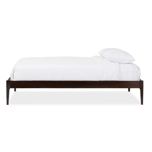 Bentley Queen Size Bed Frame in Cappuccino Finish, Mid-Century Modern Design with Solid Wood Construction for Stylish Bedroom Decor