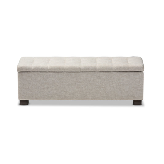 Roanoke Ottoman Modern and Contemporary Beige Fabric Upholstered Grid-Tufting Storage Bench