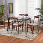 Delphina Dining Set Mid-Century Modern 5-Piece Cream Fabric and Dark Brown Wood Furniture for Stylish Dining Rooms