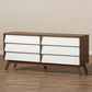 Hildon Mid-Century Modern 6-Drawer Storage Dresser in White and Walnut for Stylish Bedroom Organization