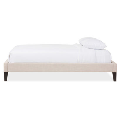 Lancashire Bed Frame - Modern and Contemporary Beige Linen Fabric Upholstered Design with Tapered Legs