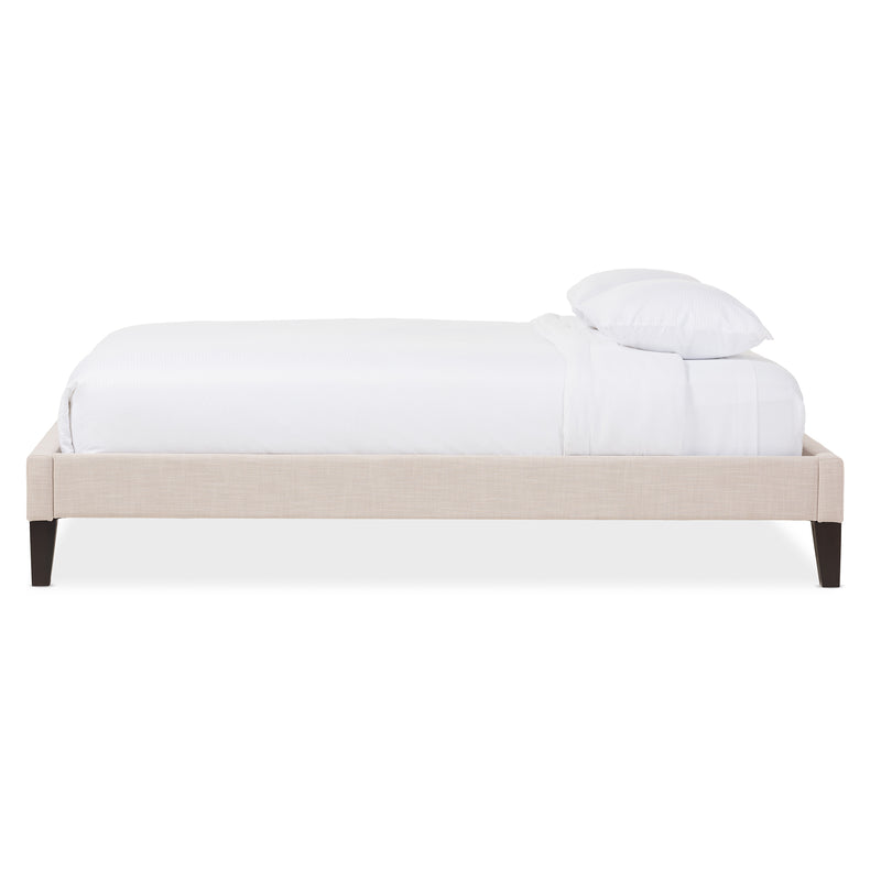 Lancashire Bed Frame - Modern and Contemporary Beige Linen Fabric Upholstered Design with Tapered Legs