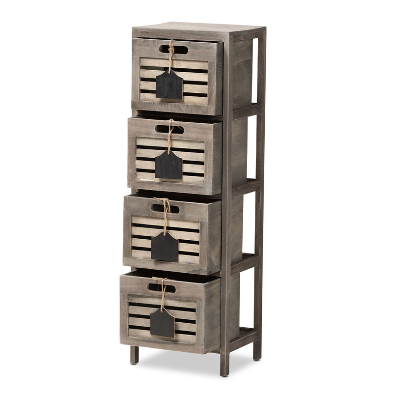 Valko Modern Grey Wood Storage Unit with Four Baskets for Stylish Organization and Home Décor