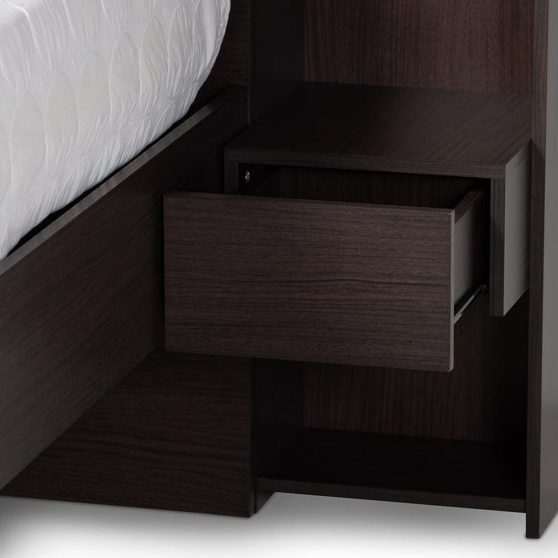 Dexton Queen Size Platform Storage Bed Modern Dark Brown Wood Design with Ample Under-Bed Storage