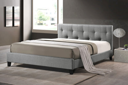 Annette Modern Bed - Gray Linen with Upholstered Headboard