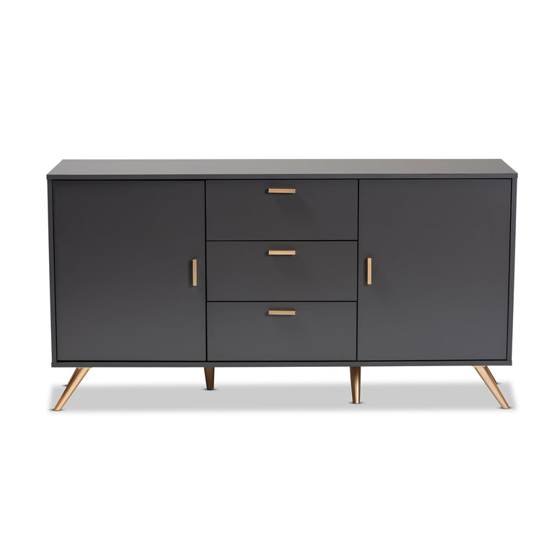 Kelson Sideboard Buffet - Modern Dark Grey and Gold Finished Wood 2-Door Storage Cabinet