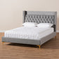 Valery Platform Bed - Modern and Contemporary Dark Gray Velvet Fabric with Gold-Finished Legs