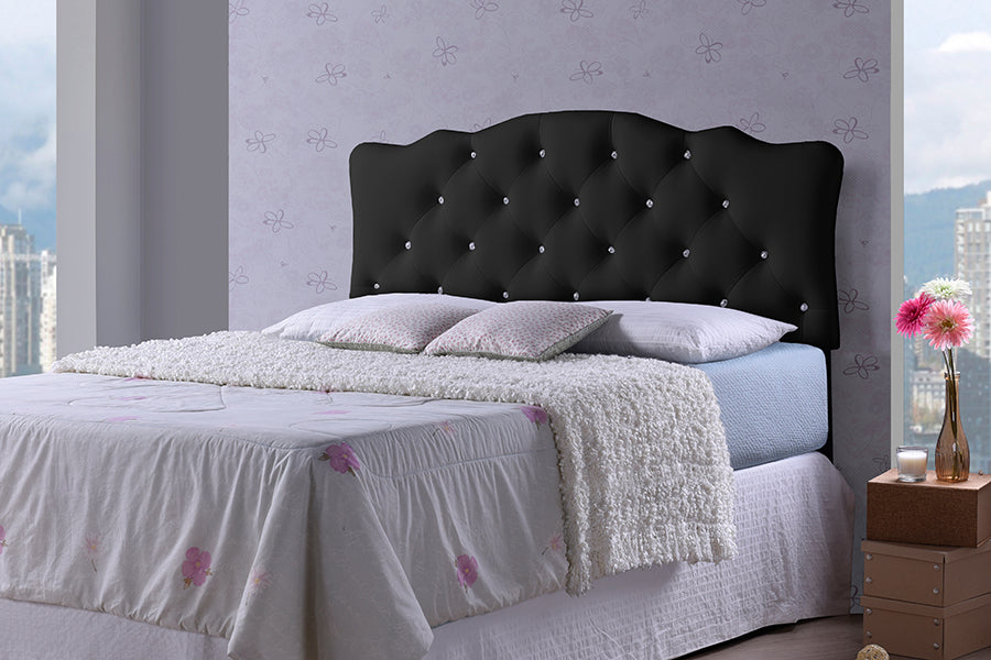 Rita Headboard - Modern and Contemporary Black Faux Leather Upholstered Button-tufted Scalloped Design