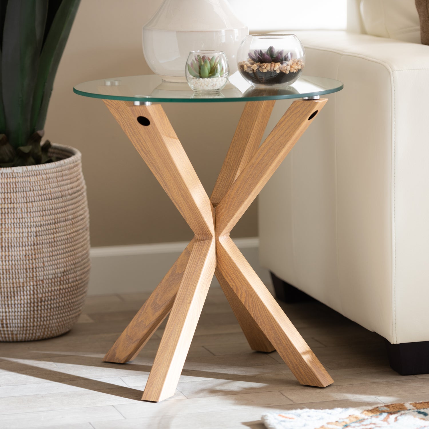 Lida End Table - Modern Contemporary Design with Glass and Wood Finish