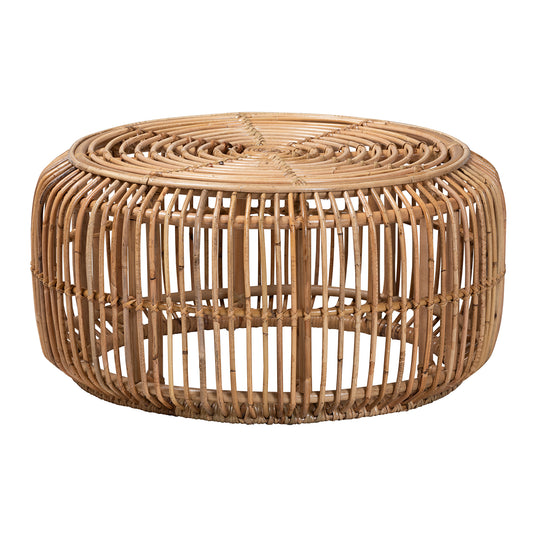 Aliane Coffee Table Modern Bohemian Design in Natural Brown Antique Rattan for Stylish Living Rooms and Cozy Spaces