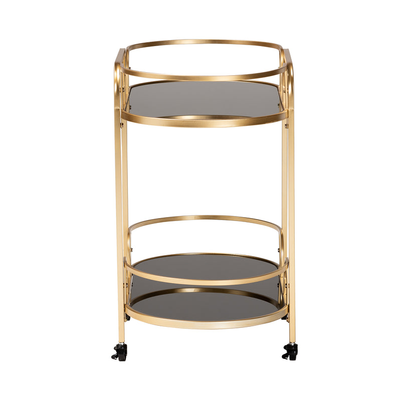 Leighton Wine Cart - Contemporary Glam Luxe Design with Gold Metal and Tempered Glass, 2-Tier Serving Cart