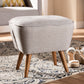 Petronelle Ottoman Mid-Century Modern Greyish Beige Fabric Upholstered Walnut Brown Finished Wood