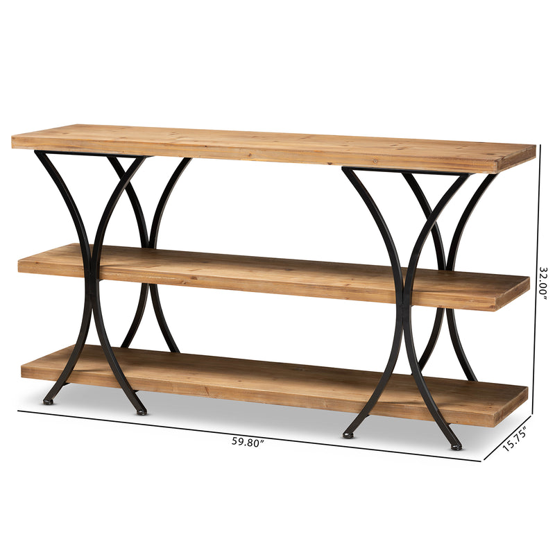 Terrell Console Table Modern Rustic Industrial Design Natural Brown Wood Black Metal Accents