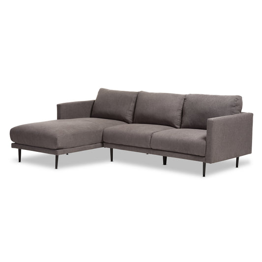 Riley Sofa Retro Mid-Century Modern Grey Fabric Upholstered Left Facing Chaise Sectional