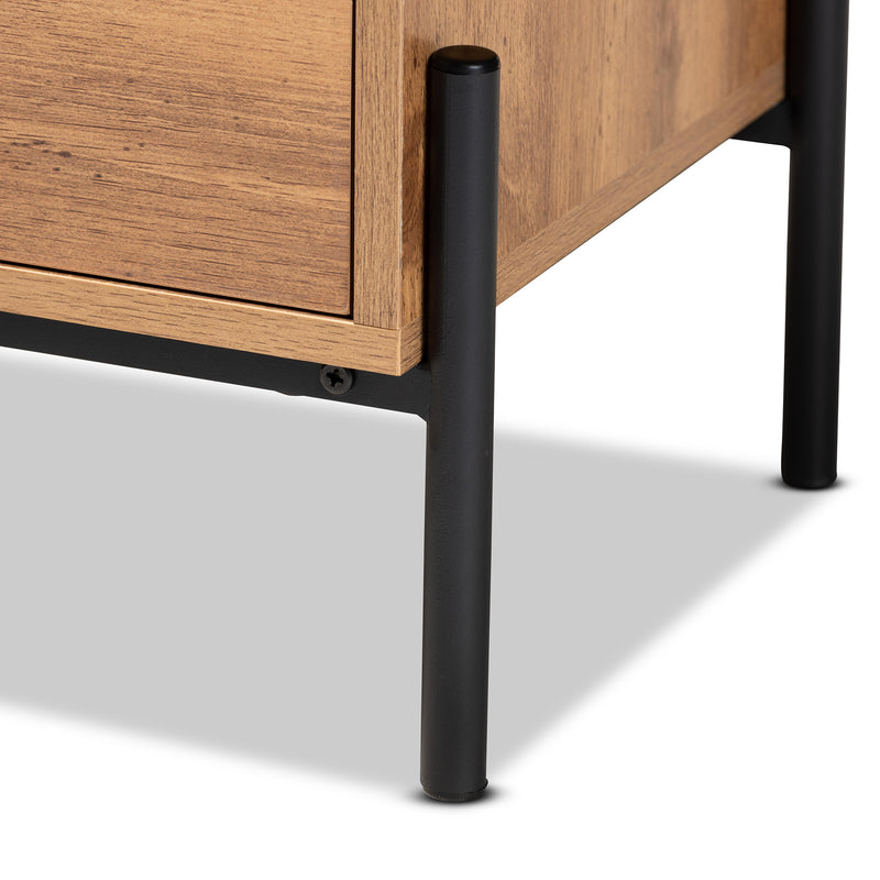 Tasman End Table - Modern Industrial Design with Natural Brown Wood and Black Metal Accents