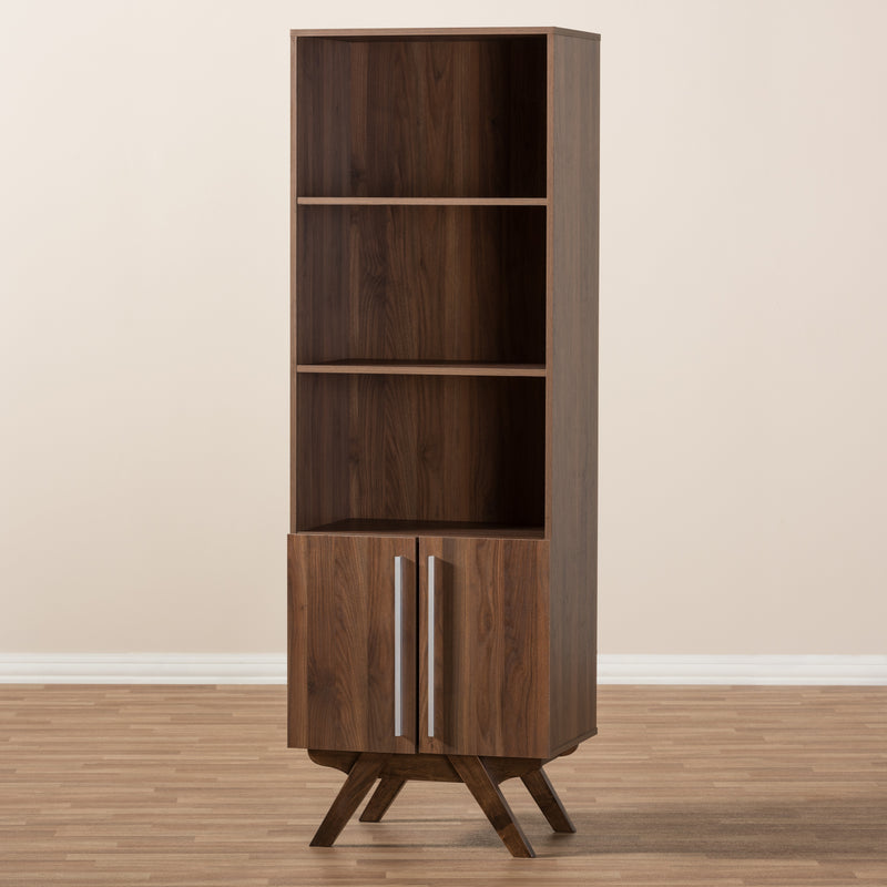 Ashfield Mid-Century Modern Bookcase in Walnut Brown Finished Wood - Stylish Storage Solution for Home or Office with Sleek Lines and Ample Shelves