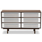 Meike Mid-Century Modern Dresser Two-Tone Walnut Brown and White 6-Drawer Storage Chest for Bedroom or Living Room