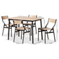 Carmen 5-Piece Dining Set in Modern Contemporary Style with Oak Brown Wood and Dark Brown Metal Accents