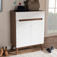 Calypso Mid-Century Modern Shoe Cabinet with White and Walnut Wood Storage