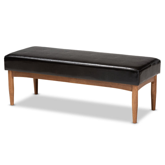 Arvid Dining Bench Mid-Century Modern Dark Brown Faux Leather Upholstered Wood