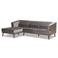 Morton Sectional Sofa Mid-Century Modern Contemporary Grey Velvet Fabric Upholstered Dark Brown Finished Wood with Left Facing Chaise