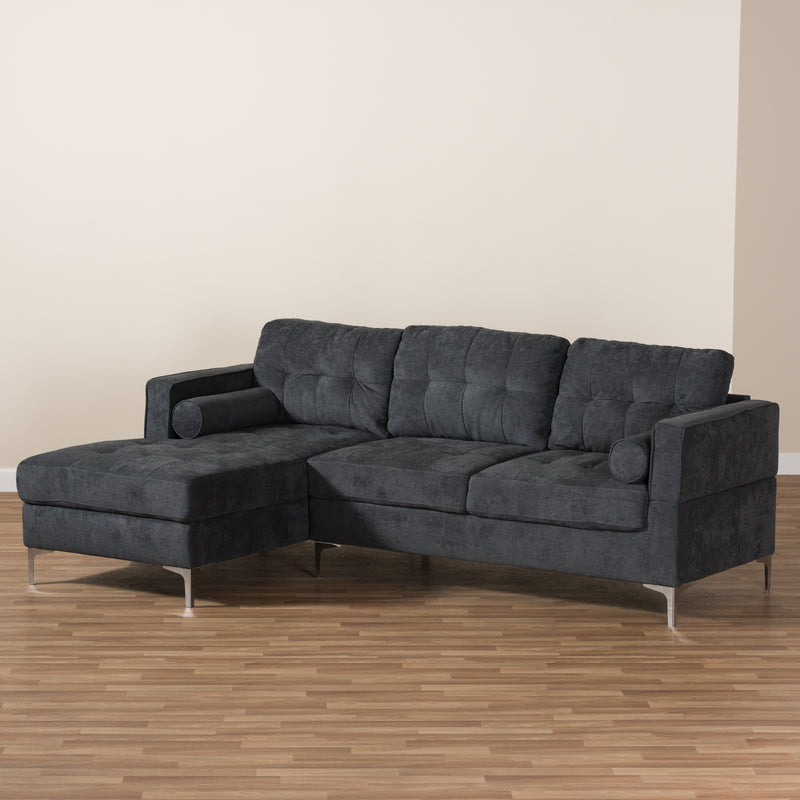 Mireille Sectional Sofa Modern and Contemporary Dark Grey Fabric Upholstered