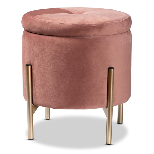 Malina Ottoman Contemporary Glam Luxe Pink Velvet Fabric Upholstered Gold Finished Metal Storage