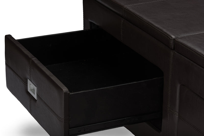 Indy Modern Contemporary Lift-Top Cocktail Ottoman Table with Storage Drawers and Serving Tray for Versatile Living Room Use