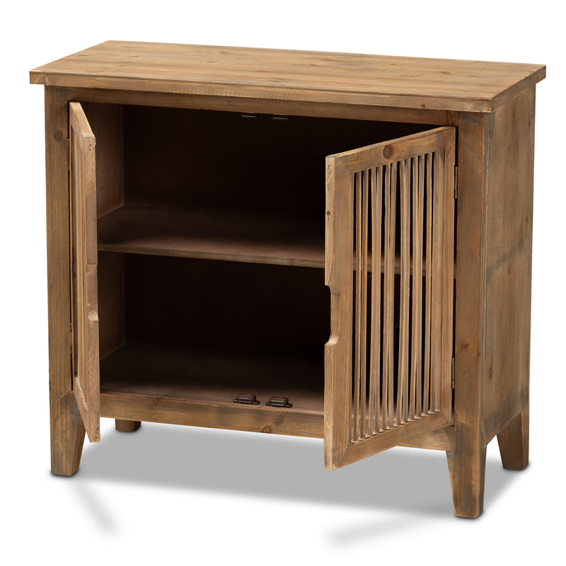 Clement Accent Storage Cabinet Rustic Medium Oak 2-Door Wood Spindle Design for Stylish Home Organization