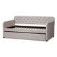 Camelia Sofa Daybed - Modern and Contemporary Beige Fabric Upholstered Button-Tufted with Roll-Out Trundle Guest Bed