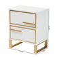 Giolla End Table Contemporary Glam and Luxe White Finished Wood and Gold Metal 2-Drawer