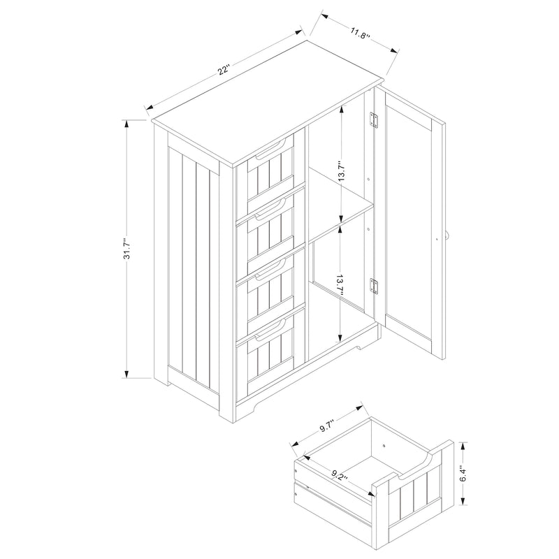 Bauer Bathroom Storage Cabinet Modern White Finished Wood 4-Drawer Organizer for Stylish Home Décor