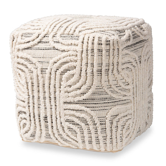 Arlett Pouf Ottoman - Modern Bohemian Style Handwoven Ivory and Black Wool Blend for Chic Home Decor