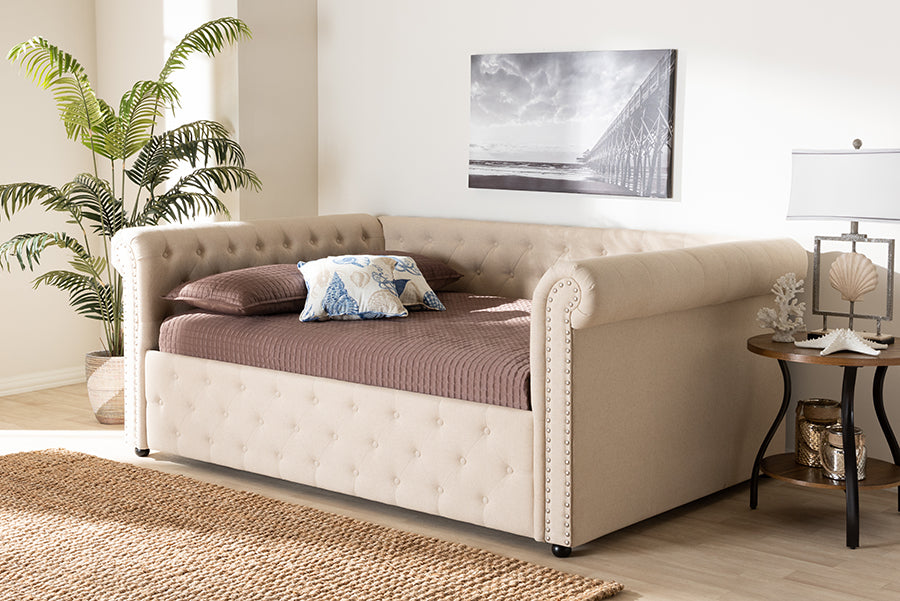 Mabelle Daybed - Modern and Contemporary Beige Fabric Upholstered