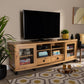 Walda TV Cabinet 70-Inch Greyish Dark Brown Wood with 2 Sliding Doors and 2 Drawers