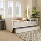 Delora Daybed - Modern and Contemporary Beige Fabric Upholstered with Roll-Out Trundle Bed