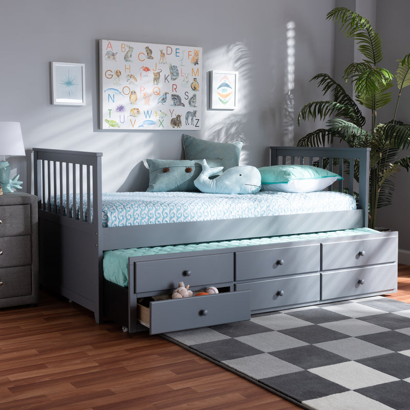 Trine Twin Size Daybed with Trundle Classic Grey Finished Wood Design for Versatile Sleeping and Seating Solutions