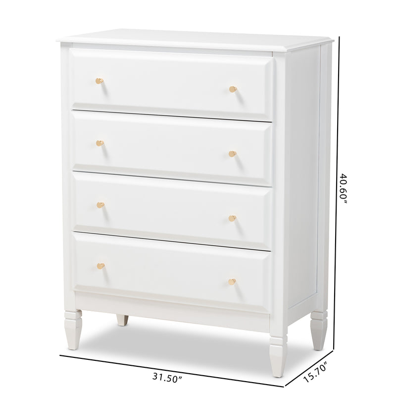 Naomi Bedroom Chest Classic White Finished Wood 4-Drawer Storage Solution for Stylish Bedrooms