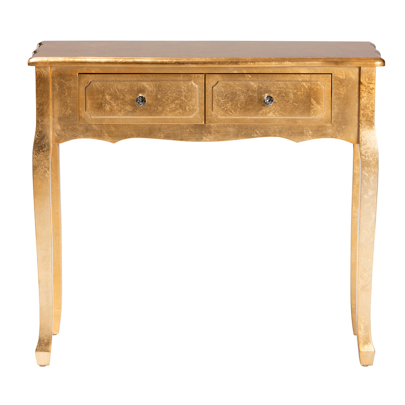 Newton Console Table Classic and Traditional Gold Finished Wood 2-Drawer