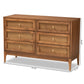 Ramiel Mid-Century Modern Dresser Ash Walnut Finished Wood and Rattan 6-Drawer Storage Solution for Stylish Bedrooms