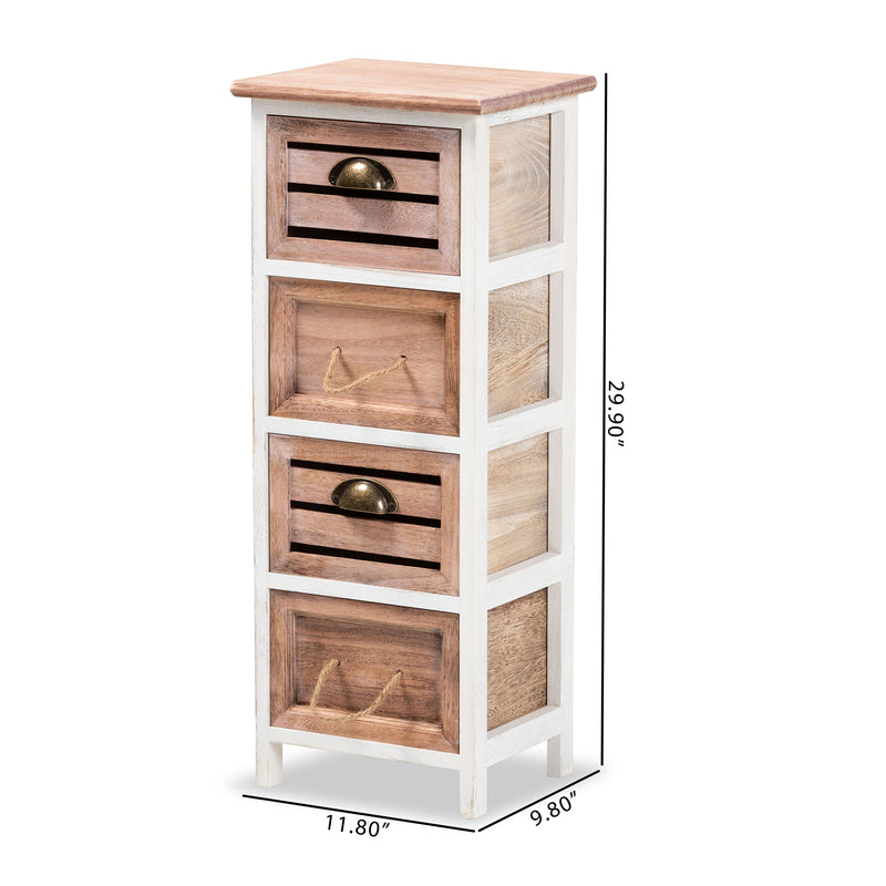 Palta Storage Unit Modern Two-Tone Wood Design with 4 Drawers in White and Oak Brown Finish for Stylish Organization