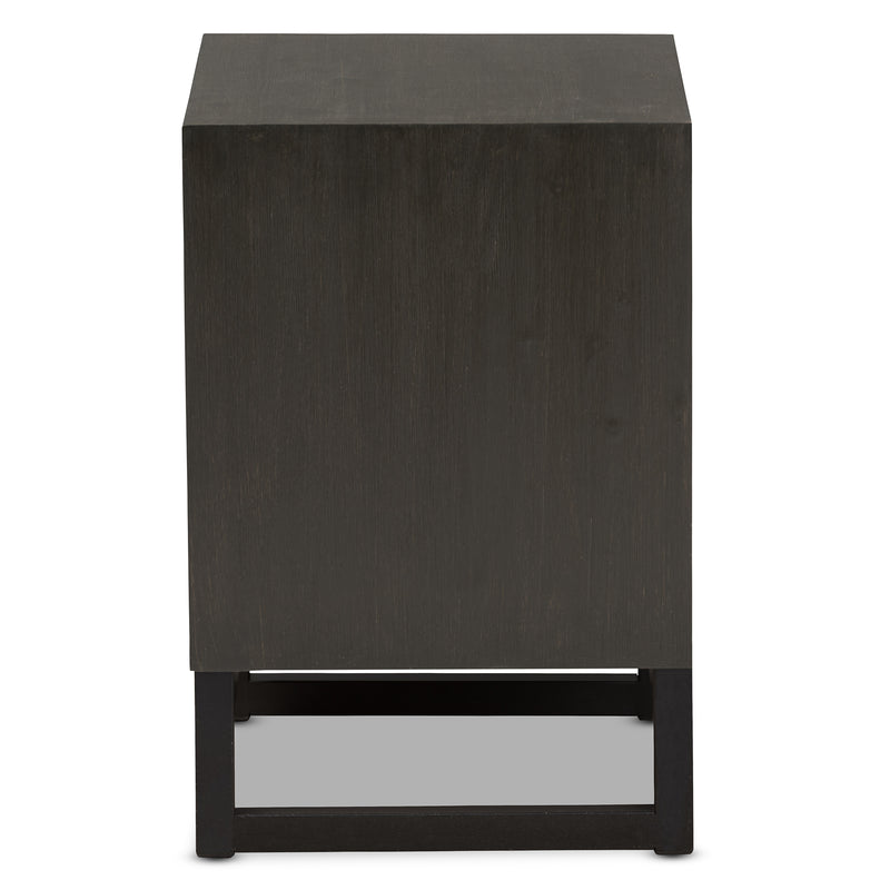 Parris Nightstand Rustic Grey Wood and Black Metal 2-Drawer Bedroom Furniture with Modern Design