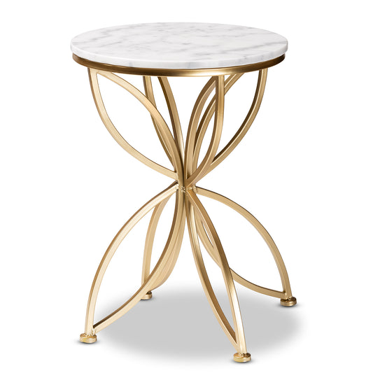 Jaclyn Modern End Table Gold Finished Metal Base with Elegant Marble Top