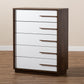 Mette Mid-Century Modern 5-Drawer Wood Chest in Two-Tone White and Walnut, Stylish Storage for Bedroom or Living Room