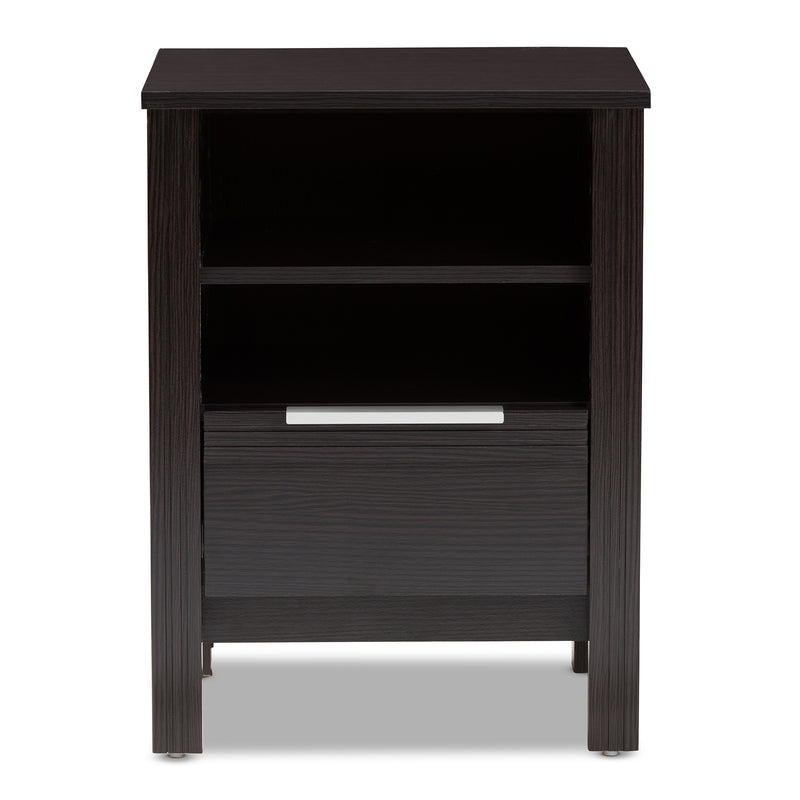 Hamish Nightstand Modern Wenge Brown Finished 1-Drawer Bedside Table for Bedroom Storage