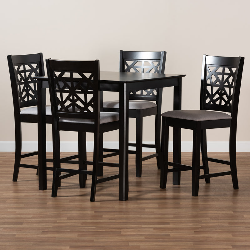 Devon Pub Dining Set Modern and Contemporary Grey Fabric Upholstered Espresso Brown Finished Wood 5-Piece